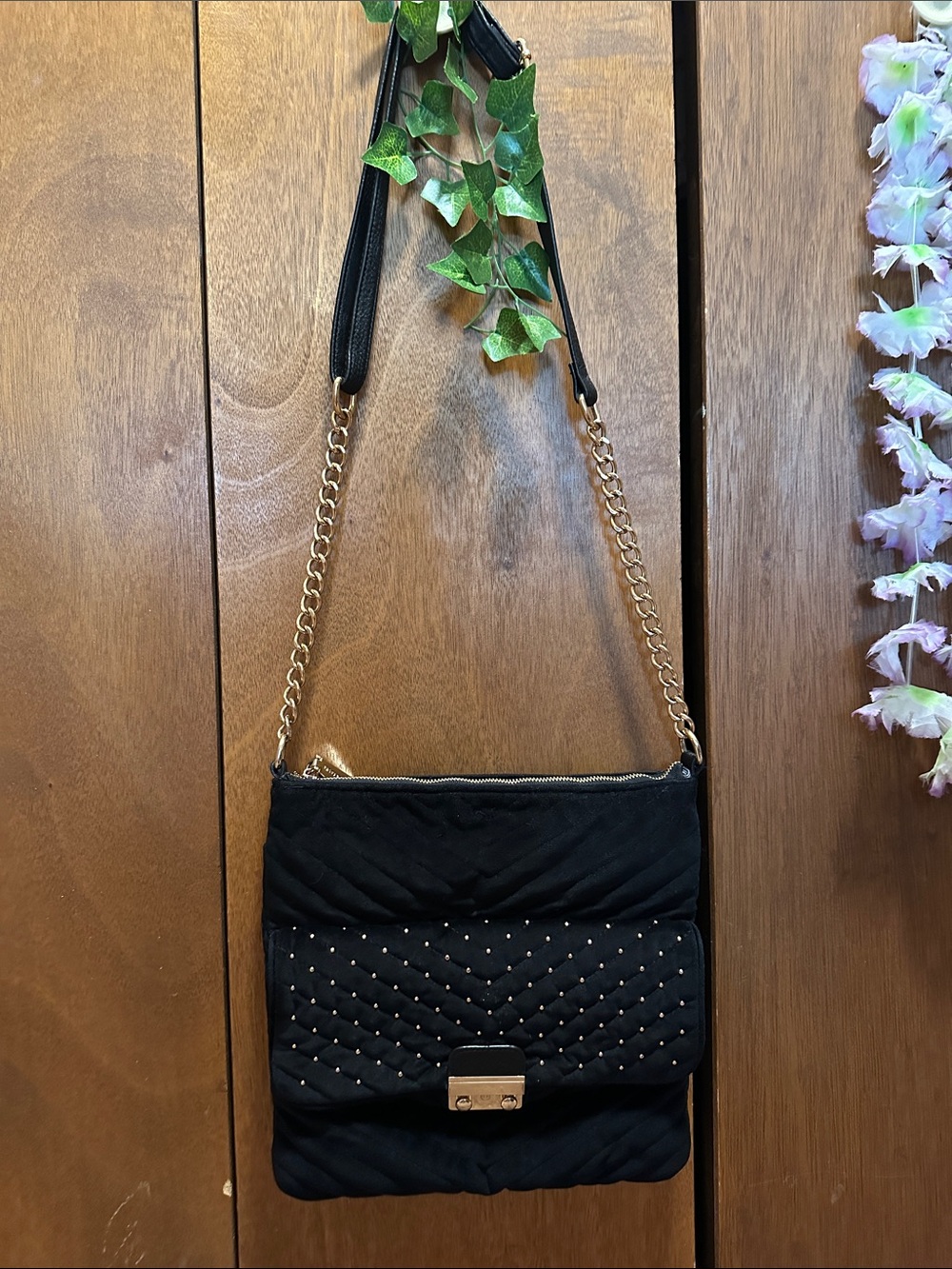 Big Buddha Black Quilted Shoulder Bag with Gold Chain